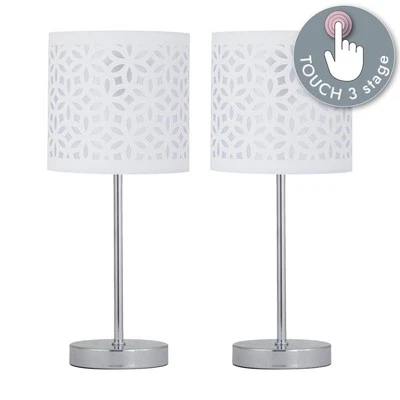Set of 2 Modern Touch Operated Table Lamp Bedside Lights White Cut Out Shade
