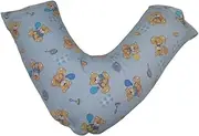 Rayyan Linen's Percale Balloon & Teddy Bear Blue Brown V Shape Pillowcase for Back & Neck Support, Orthopaedic, Pregnancy, Maternity, Nursing, Feeding, Relaxing ETC