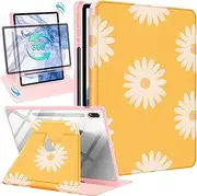 Kidcube for Samsung Galaxy Tab S9 Plus/FE Plus Case 12.4 Inch Women Girls Folio Cover With Pencil Holder - Cute Flower Girly Floral Design Pretty Rotating Stand Tablet Case 2023