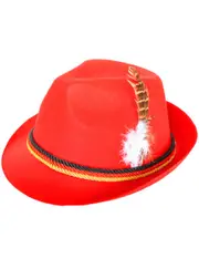 Classic Red Oktoberfest Costume Hat with Feather