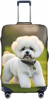 [pvinnk] Bichon Frise Dog on the grass Print Protective Luggage Cover Elastic Washable Suitcase Travel Gear Protector, White, Medium