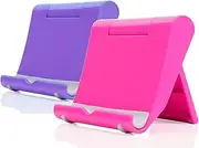 JUSDIQIR Cell Phone Stand for Desk 2 Pack Mobile Phone Holders Desktop Tablet Stand, Foldable Phone Dock Universal Adjustable Tablet Stand for Desk Compatible with Cell Phone Support (Pink+Purple)