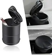 1 Pack Car Ashtray with Lid, One-second Opening Design, Flame Retardant ABS Vehicle Ashtray, Universal Portable Automotive Cup Holder Accessories for Truck Office Home (Black)