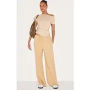 Stone Interlock Wide Leg Split Hem Track Pants, Stone