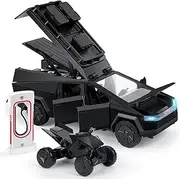 MODVKVK Tesla Cybertruck 1:24 Model Car with Motorcycle and Charging Station, Multi-Level Camping Display, Toy Car Trucks with Light & Music, Pull Back Function, Great Children from 3 Years (Black)