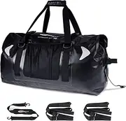 AFISHTOUR 65L Waterproof Duffel Bag for Men and Women - Large Motorcycle Duffle Bag with Straps for Back Seat - Roll Top Dry Bag for Kayaking, Rafting, Boating, Swimming, Beach (Black)