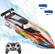 Yavozokl Self-Righting RC Boat with LED Light for Adults and Kids 4-7 8-12,2.4Ghz Fast RC Boat,Remote Control Boat for Pool & Lake,Waterproof Anti-Collision,Alarm Prompt,Radio Controlled Watercraft