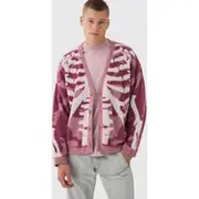 Mens Abstract Camo Brushed Cardigan in Pink
