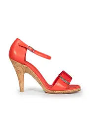 Red Leather & Cork Heeled Sandals
