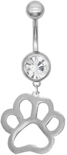 [Niaspi] 14G Cute Paw Dangle Belly Button Ring for Women 316L Surgical Stainless Steel Paw Print Belly Navel Rings Hypoallergenic Navel Curved Barbell Dangling Body Piercing Jewelry, 14g, Stainless