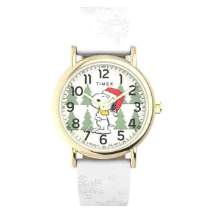 【TIMEX】天美時 x SNOOPY 限量聯名系列 38 毫米雪花壓紋手錶 (白 TXTW2W24100)
