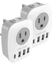US to UK Plug Adapter 2-Pack, Type G Travel Adapter w/ 2 Outlets & 4 USB Ports