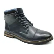 Navy Blue Boot Ankle Cap Toe Derby Modern Lace Up Round Toe By AZAR MAN