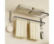 NICETAKU 23inches for Bathroom Towel Shelf with Double Towel Bars Lavatory Wall Mount Holder with Hooks Stainless Steel Hotel Bath Rack (Silver)