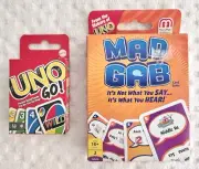 UNO Go Mini Game,2022 & Mad Gab Card Game, 2 Mattel Card Games, Travel Friendly