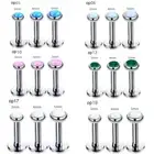 3X Opal Steel Labret Stud 6-12mm Bar Monroe Lip Ear Internal Thread Piercing Set