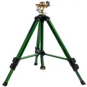 Impact Sprinkler Head on Tripod Base Heavy Duty Brass Sprinklers 0-360 Degree Large Area Coverage 3/4 Inch Connector Extension Legs Flip Locks for Garden Lawn Yard