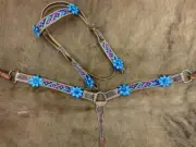 Aztec Beaded with 3D Flowers Browband Headstall & Breast Collar & Reins NEW