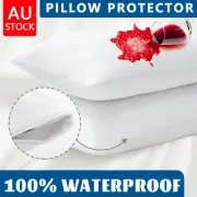 2/4x Waterproof Natural Cotton Cover Pillow Protector Zip Closure Standard Case