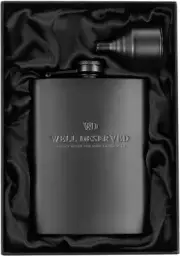 Matte Black Flask 8 Oz + Black Funnel + Black Canvas Pouch. Gift Set, Classy Pac