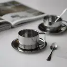 3Pcs Stainless Steel Mug Set Drinking Coffee Tea Handle Cup With Spoon Tray Set