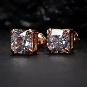 Small Rose Gold Plated 925 Sterling Silver Cushion Cut Unisex Stud Earrings