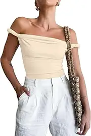 [Tankaneo] Womens Off The Shoulder Top Sleeveless Slim Fit Stretchy Tank Top Y2k Casual T Shirts