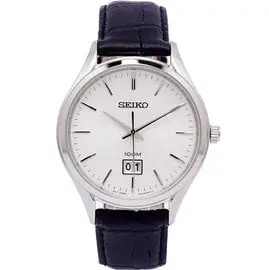 SEIKO WATCH 精工不鏽鋼材質大日曆視窗紳士石英皮帶腕錶 型號：SUR019P2【神梭鐘錶】