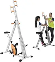 Vertical Climbing Stepper Machine,Double Use Folding Exercise Bike,Adjustable Height & seat,Intelligent Digital Display