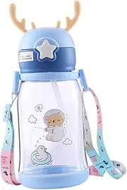 NAMOARLY 1pc Creative Drinking Bottle Cartoon Antler Sippy Cup Outdoor Straw Cup for Leak Design and Practical for Home and Kindergarten Blue