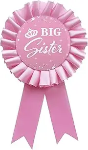 [WOWOPA] Big Sister Pin, Happy Birthday Girl Child's Ribbon Pink Award Tinplate Badge Pin, Baby Shower Button Party Decorations Sign - 1pcs, Plastic, no gemstone