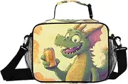 Dragon Soda Funny Insulated Lunch Box for Women Men - Ideal for Work, Picnics - Includes Adjustable Shoulder Strap