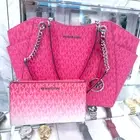 Michael Kors Jet Set Travel Chain Shoulder Tote Bag + Wallet Set MK Dragonfruit