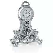 Italian Silver Resin Table Pendulum Clock, Baroque Style, Hand Made