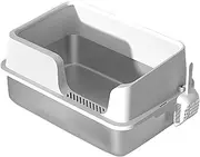 Stainless Steel Litter Box High Side Cat Litter Box for Big Cats and Kittens Open Top Cat Pan with Scoop
