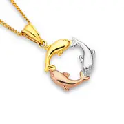 9ct Gold Tri Tone Triple Dolphin Pendant