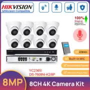 Hikvision 4K 8CH Security CCTV System Kit Plug Play MIC 8MP IR POE Turret Camera