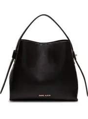 Anne Klein Bucket Hobo Shoulder Bag w Enamel Turnlock Black Gold 12x10.75x5" New