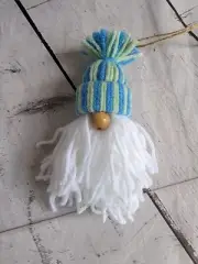 Handmade Hanging Yarn Pom Pom Christmas Gnomes Ornament Light Green And Blue New