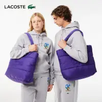 在飛比找momo購物網優惠-【LACOSTE】包款-鱷魚衍縫空氣托特包(莓果紫)