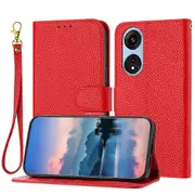 For Oppo A17 4G/ A17K Case, Litchi Grain PU Leather Folio Cover Magnetic Closure Flip Wallet Card Slots Stand Case With Hand Strap,Brown - Red