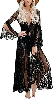 [Bsubseach] Women Sexy Lace Crochet Open Front Swimsuit Beach Long Kimono Cover Ups