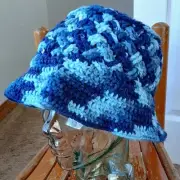 Basket Weave Bucket Hat small crochet shades of blue handmade y2k machine wash