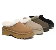 AUSTRALIAN SHEPHERD® UGG Slippers Sheepskin Wool Ankle Chunky Platform Adrian - Black / AU Ladies 6 / AU Men 4 / EU 37