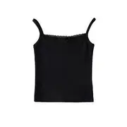 Lace-Trim Bow Accent Crop Cami Top Black - S