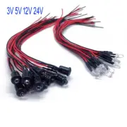 3V 5V 12V 24V 5MM LED Diode Light Clear 20cm Cable Pre-Wired With Plastic Holder
