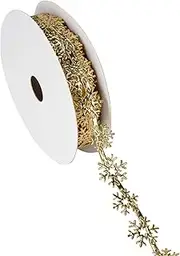 Gold Glitter Snowflake Ribbon 1 Inch, 10 Yards Per Roll Sequins Trim Ribbon Use for Christmas Tree, New Year Decoration, Winter Months Home & Outdoor Decor.