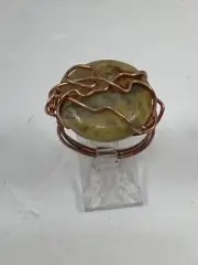 Handmade ~ Copper Wire Wrap ~ Coral Bead Ring ~ Size 8 #174