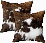 TOMWISH 2 Packs Hidden Zippered Pillowcase Christmas Cowhide Accent 18X18Inch,Decorative Throw Custom Cotton Pillow Case Cushion Cover for Home