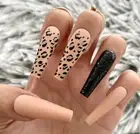 24pcs cheetah leopard print black nude glitter press on nails new with glue